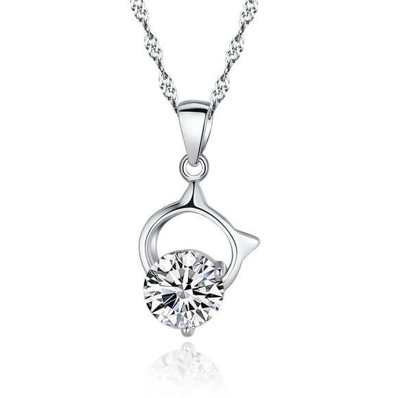 Gorgeous prong set round diamond pendant solid white